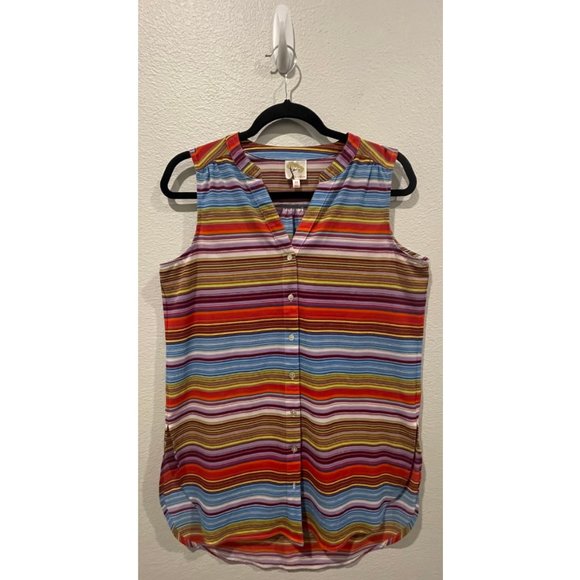 FIG AND FLOWER Multicolor Striped Sleeveless Blouse - Picture 1 of 3
